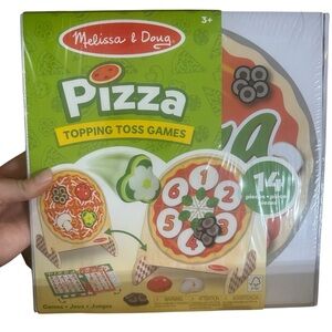 Melissa & Doug Wooden Double-Sided Pizza Topping Toss Games 14-Piece, New Sealed